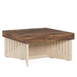 Tribesigns 35.4" Coffee Table, Square Wood Coffee Table, Farmhouse Coffee Table Center with Engraved Lines Design, Coffee Table for Living Room Tribesigns