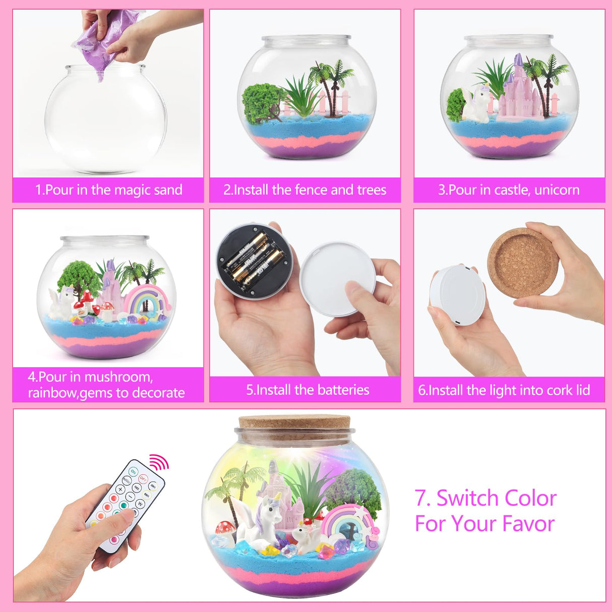 MYDOVA Unicorn Light-Up Terrarium Crafts Kit for Kids, LED Night Light Up & Remote Birthday Gifts Toys for Ages 6+Year Old- Unicorn Toys for Girls Best Girls DIY Arts and Crafts Kit MYDOVA