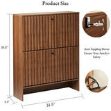BVXBVX 31.5''W Walnut Shoe Storage Cabinet for Entryway with 2 Flip Drawers, Fluted Slim Shoe Cabinet, Free Standing Wooden Shoes Organizer for Foyer, Hallway BVXBVX