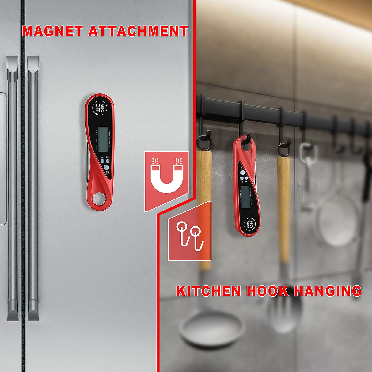 Sangaotian Digital Meat Thermometer, Instant Read Cooking Thermometer with Backlight, Magnet, Waterproof & Foldable, Fast & Precise, Ideal for Deep Fry, BBQ & Roast Turkey,Red sangaotian