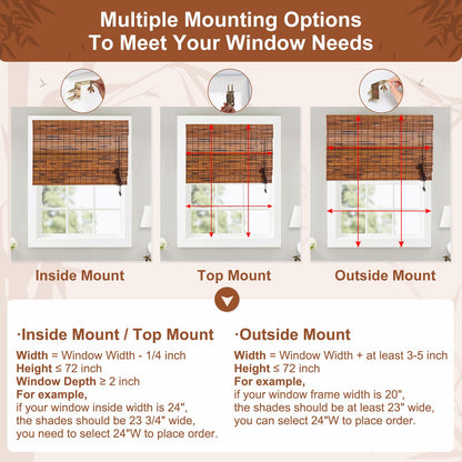 Bamboo Roman Window Blinds Sun Shades, 42W x 72H, Light Filtering Roller Shades,Any Size 24-72 Wide and 72 High - WoodArtSupply