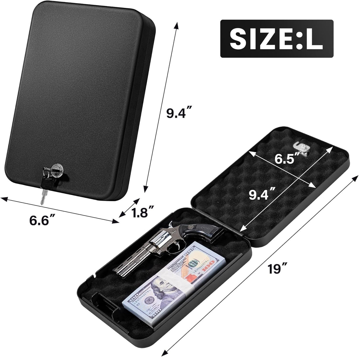 Sgorlds Gun Safe for Pistol Small Portable Handgun Lock Box with Handbag, Pistol Safe Handgun Safe for Car, Home, Travel, 9.4" x6.6" x1.8",Black Sgorlds