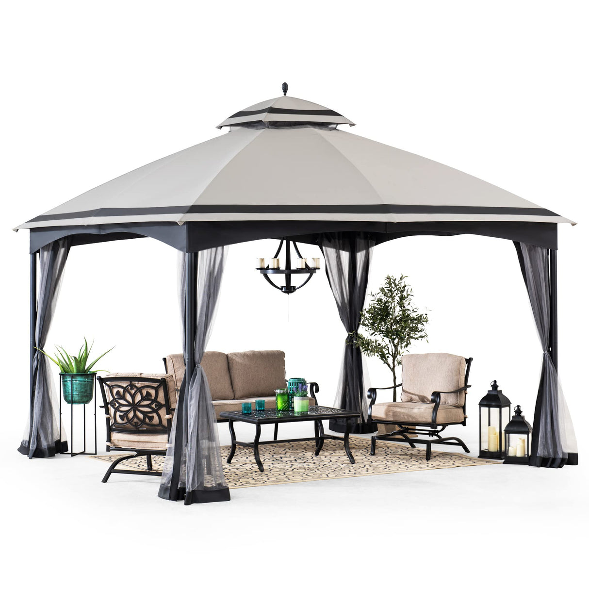 Sunjoy Miro 10.5 ft. x 13 ft. Gray and Black 2-Tier Steel Gazebo Sunjoy