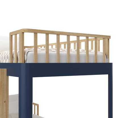 Storkcraft Next Santos Twin-Over-Twin 5-in-1 Convertible Bunk Bed (Midnight Blue with Natural) – GREENGUARD Gold Certified, Converts to Loft Bed and Twin Beds, Modern Style for Kids Room