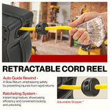 ReelWorks Extension Cord Reel Retractable 12AWG x 50' Foot 3C/SJTOW Glow Strip Cable and Lightup Triple Tap Connector Advanced Slow Retraction Technology (SRT) ReelWorks