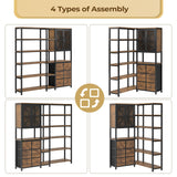 BTHFST Corner Bookshelf 6 Tier, 70.9" Convertible Tall Bookshelf with 6 Fabric Drawers, Corner Bookcase with Metal Doors, Large Display Shelf Book Shelf for Living Room,Home Office, Rustic Brown BTHFST