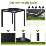 KEIKI 5-Piece Counter Height Dining Table Set with Square Table and 4 Upholstered Chair, for 4 Person, Classic Style Crystal Decoration Wooden Table Set, Easy Assembly, for Kitchen, Dining Room, Black KEIKI