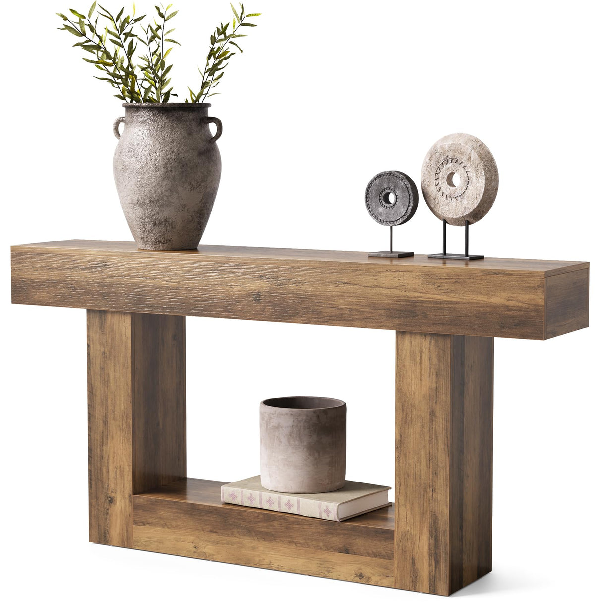 LITTLE TREE 63 Inches Long Console Table, 2-Tier Farmhouse Sofa Table Behind Couch, Large Narrow Entryway Table for Living Room, Wooden Hallway Foyer Table with Heavy Duty Base, Rustic Brown LITTLE TREE