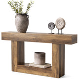 LITTLE TREE 63 Inches Long Console Table, 2-Tier Farmhouse Sofa Table Behind Couch, Large Narrow Entryway Table for Living Room, Wooden Hallway Foyer Table with Heavy Duty Base, Rustic Brown LITTLE TREE
