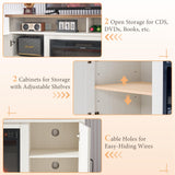 AMERLIFE 63" Farmhouse TV Stand with 26" Fireplace, for TVs up to 73", Media Entertainment Center with Adjustable Shelf & Barn Doors, Rustic TV Console Cabinet for Living Room, Rustic Oak & White AMERLIFE