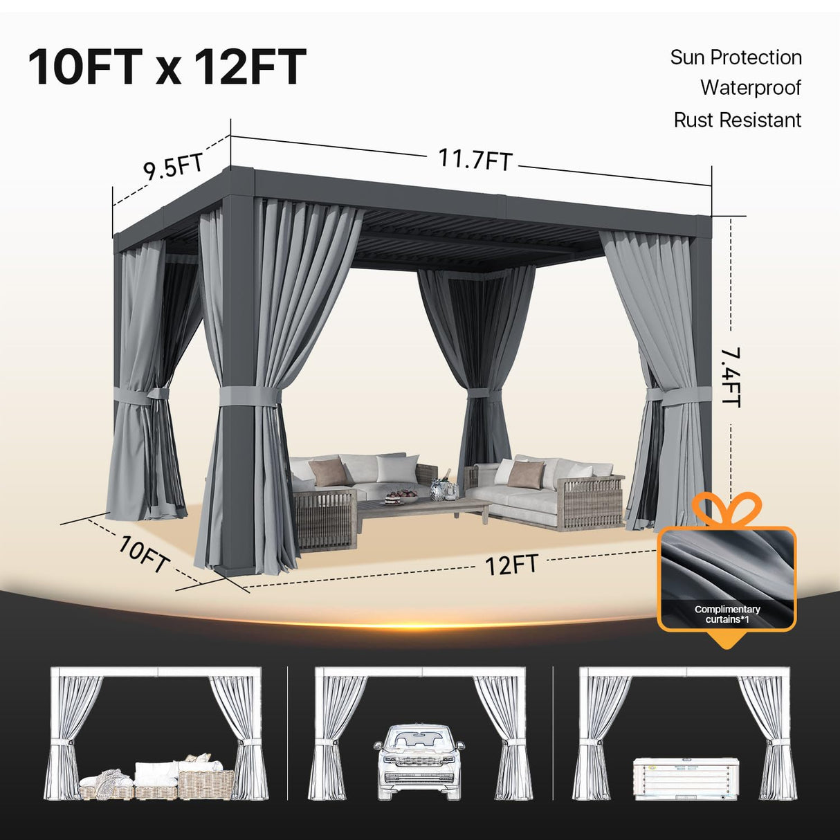 Jolydale Louvered Pergola 10' x 12' Outdoor Aluminum Pergola with Adjustable Top for Decks, Gardens and Backyards, Gray Jolydale