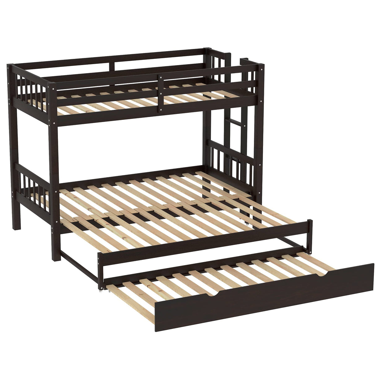 Flieks Twin Over Twin/King Bunk Beds with Trundle, Twin Over Pull-Out bunk Bed Accommodate 4 People for Kids, Adult, No Box Spring Needed Flieks