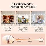 WLIVE 43‘’ Farmhouse Makeup Vanity Desk with Large Mirror and Lights, Glass Top Vanity Table with 3 Drawers and 2 Cabinets, Dressing Table w/ 3 Color Modes for Bedroom, Vanity with Lights (White) WLIVE