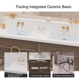 Genpai Bathroom Vanity with Sink Business - 60IN Double Sink Wall Mount Floating | LED Lighted & One-Touch Mirror, Modern Bathroom Vanity, 2 Faucet Genpai