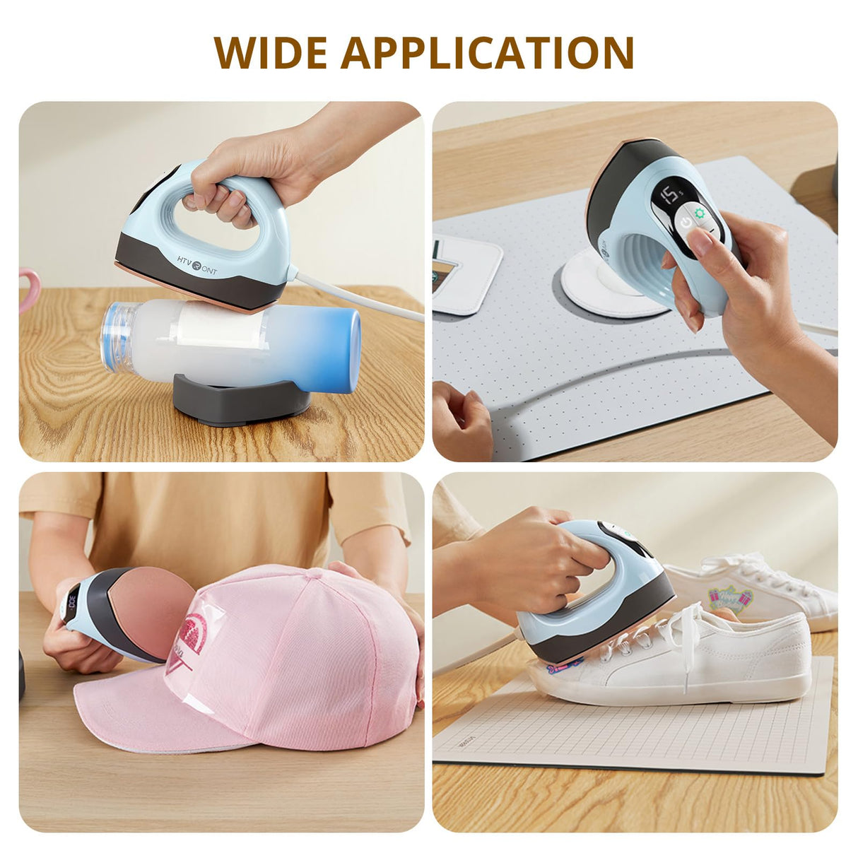 HTVRONT Mini Heat Press - 3 in 1 Heat Press Machine for T-Shirts Mugs Hats with Customized Temp & Time, Larger Curved Flat Heat Plate, Mini Iron Digital Display Memory Function Insulated Base HTVRONT