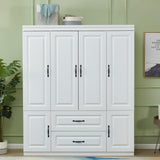 ClassyCabin 4 Door Armoire Wardrobe Closet, Wood 2 Drawers Armoire Storage Cabinet for Large Capacity, White Bedroom Armoires for Clothes with Hanging Rod and 5 Storage ClassyCabin