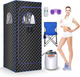 Portable Sauna Box,Steam Sauna Tent for Home Spa,Large Space Personal Home Sauna Tent Full Body with 3 L 1100 w Steamer,Chair,Foot Massager,Remote Control Included (Black) Linego