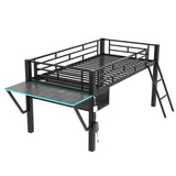 BEDGJH Black Twin Loft Bed with Integrated Desk and LED Lights for Gaming BEDGJH