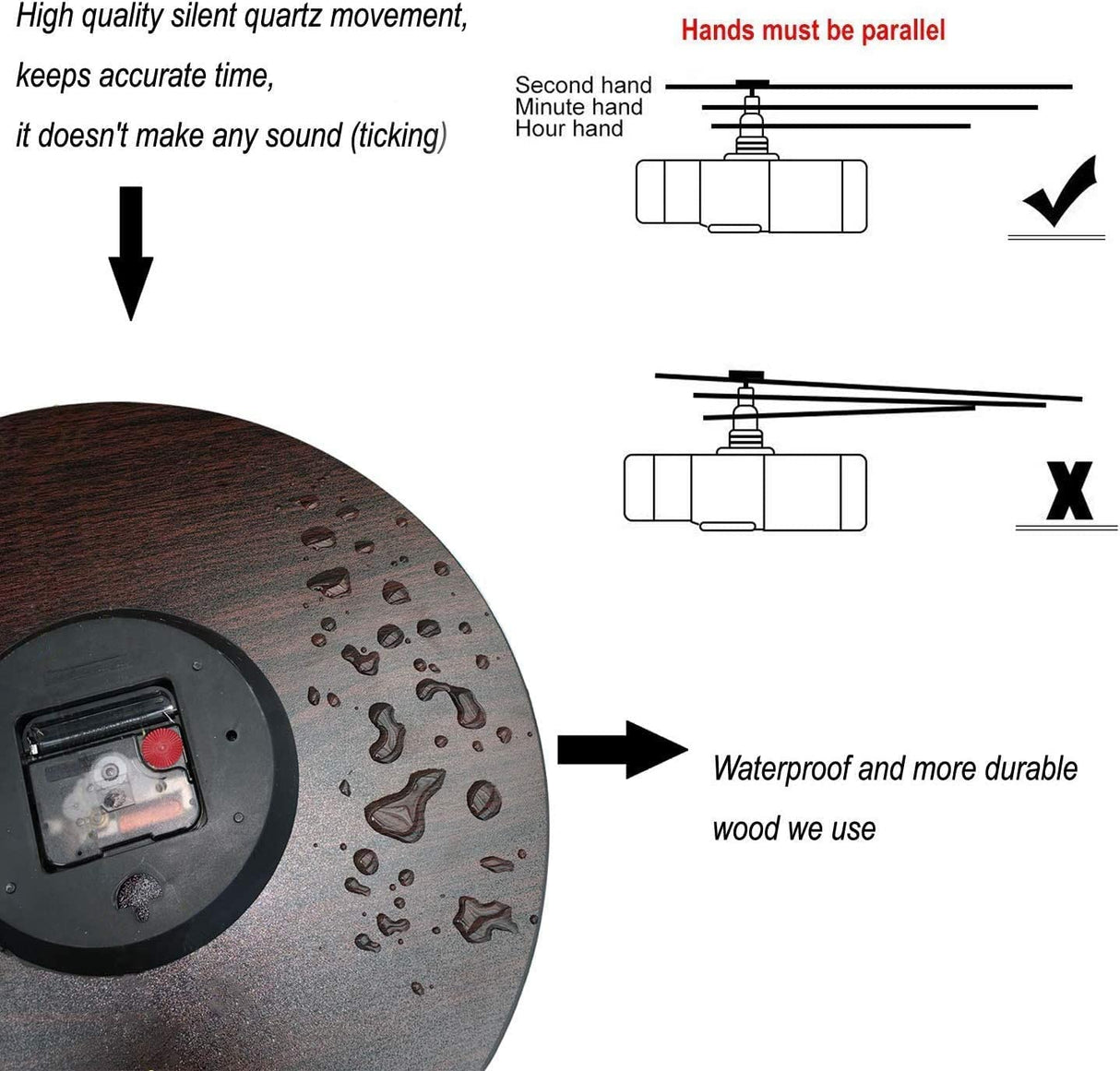 ACOZUHSE Silent Non-Ticking Wall Clocks, Brown Wood Barn Board Brown Pine Plank Rustic Wall Clocks, Battery Operated 11.8"x11.8" Round Wall Clock for Home Decor Living Room Kitchen Office ACOZUHSE