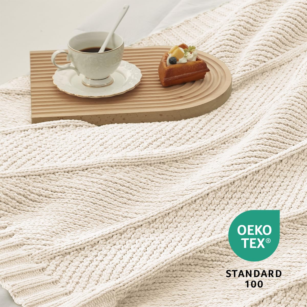 Amélie Home Chevron Chenille Knit Throw Blanket for Couch, Cozy Texture Decorative Soft Blanket for Sofa & Chair, 50"x60", Ivory Amélie Home