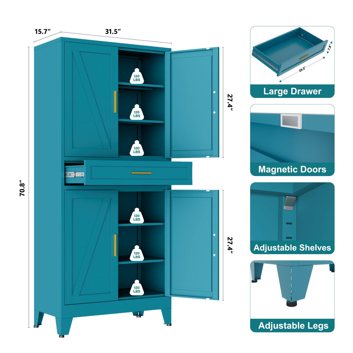 LCAOPC 71" Tall Pantry Storage Cabinet with Drawer and Adjustable Shelves, Freestanding Tall White Kitchen Cupboard Storage Cabinet for Kitchen,Dining Room, Living Room, Blue LCAOPC
