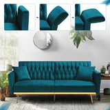 ACMEASE 70” Velvet Futon Sofa Bed w/Adjustable Armrests and Backrest, Convertible Futon Couch w/2 Pillows, Modern Sleeper Bed for Living Room, Bedroom, Teal ACMEASE