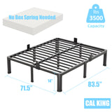 FUIOBYVV California King Bed Frame with Round Corner Edge Legs 14 inch High 3500 lbs Heavy Duty Metal Platform Bed Frame King Size No Box Spring Needed/Noise Free/Steel Slat Support/Non-Slip Black FUIOBYVV