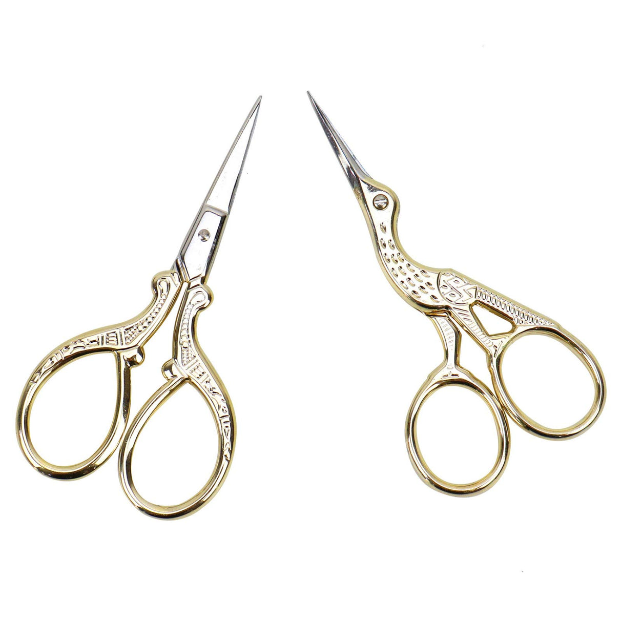 AQUEENLY Embroidery Scissors, Stainless Steel Sharp Stork Scissors for Sewing Crafting, Art Work, Threading, Needlework - DIY Tools Dressmaker Small Shears - 2 Pcs (3.6 Inches, Gold) AQUEENLY