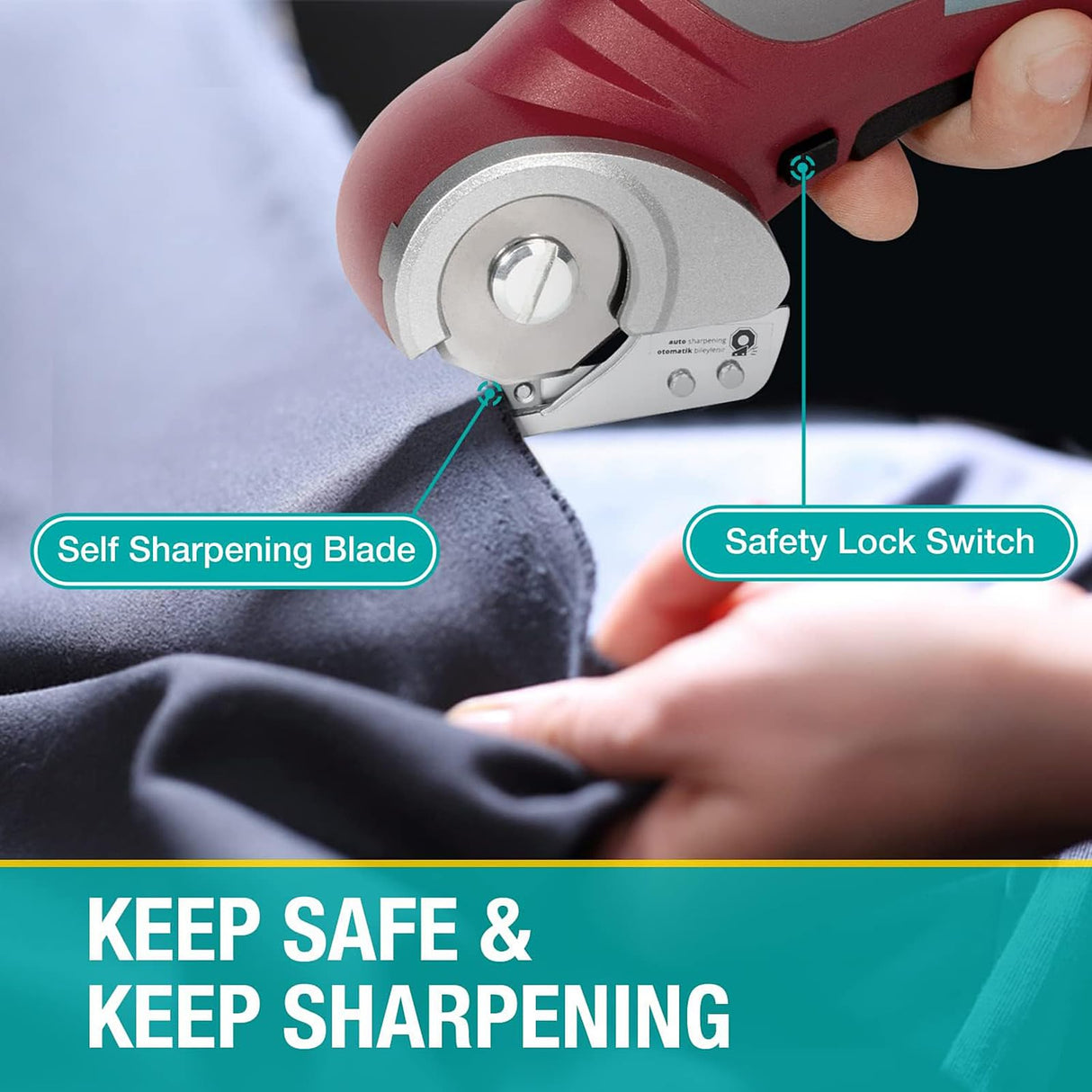 VLOXO Cordless Electric Scissors, Rotary Cutter for Fabric with Safety Lock, 4.2V Cardboard Cutter Multi-Cutting Tools, Rechargeable Powerful Fabric Cutter for Carpet Leather Felt with Storage Box VLOXO