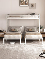 HKOLIE Twin Over Twin & Bunk Beds for 3, Triple Bunk Bed for 3 with Guardrails, Ladder & Upper-Bed Platform, for Children, Teens, Adults, No Box Spring Needed, White HKOLIE