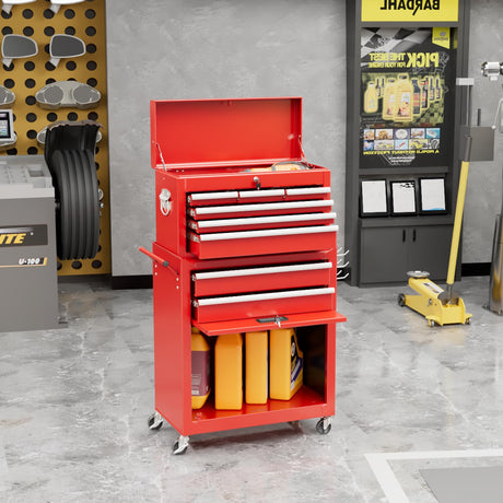 Pataku 8 Drawer Tool Chest with Wheels, 2-in-1 Detachable Rolling Tool Box with Drawers, Large Tool Cart on Lockable Wheels, Metal Tool Cabinet for Garage/Workshop(Red) Pataku