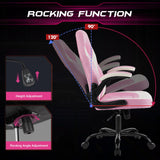 Sweetcrispy Computer Gaming Desk Chair - Pink Ergonomic Office Executive Adjustable Swivel Task PU Leather Racing Chair with Flip-up Armrest for Adults, Kids, Men, Girls, Gamer, White Pink Sweetcrispy