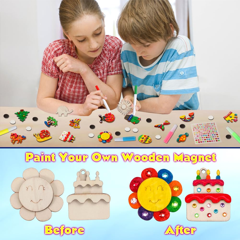 GWAHSA 30pcs DIY Wooden Magnets, Glow in The Dark Wooden Art Craft Supplies Painting Kit for Kids Activities Party Favors for Boys Girls Ages 4-8 8-12 Birthday Gifts Toys Pinata Goodie Bags Stuffers GWAHSA