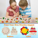 GWAHSA 30pcs DIY Wooden Magnets, Glow in The Dark Wooden Art Craft Supplies Painting Kit for Kids Activities Party Favors for Boys Girls Ages 4-8 8-12 Birthday Gifts Toys Pinata Goodie Bags Stuffers GWAHSA