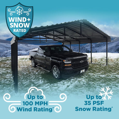 Arrow Carports Galvanized Steel Carport, Double Car Metal Carport Kit, 20' x 29' x 9', Charcoal Arrow