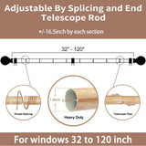 Wood Curtain Rods for Windows 66 to 120, 1 Inch Curtain Rod Set, Heavy Duty Drapery Rods with Imitation Wood Grain Leaf Pattern Finials, Indoor/Outdoor Modern Curtain Rod, 32"-120", Brown zeerobee