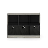 Furinno Basic 3x2 Cube Storage Bookcase Organizer with Bins, French Oak Grey/Black Furinno