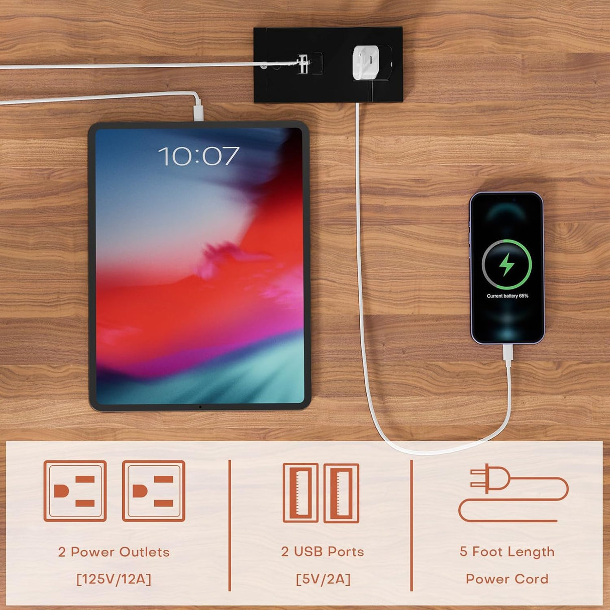 Our Modern Space 2 SET Nightstand with Charging Port and Wooden Drawers - Perfect for Small Side Table, Night Stand Night Stand - Walnut End Table, Dresser for Bedroom, Living Room, Dorm Our Modern Space