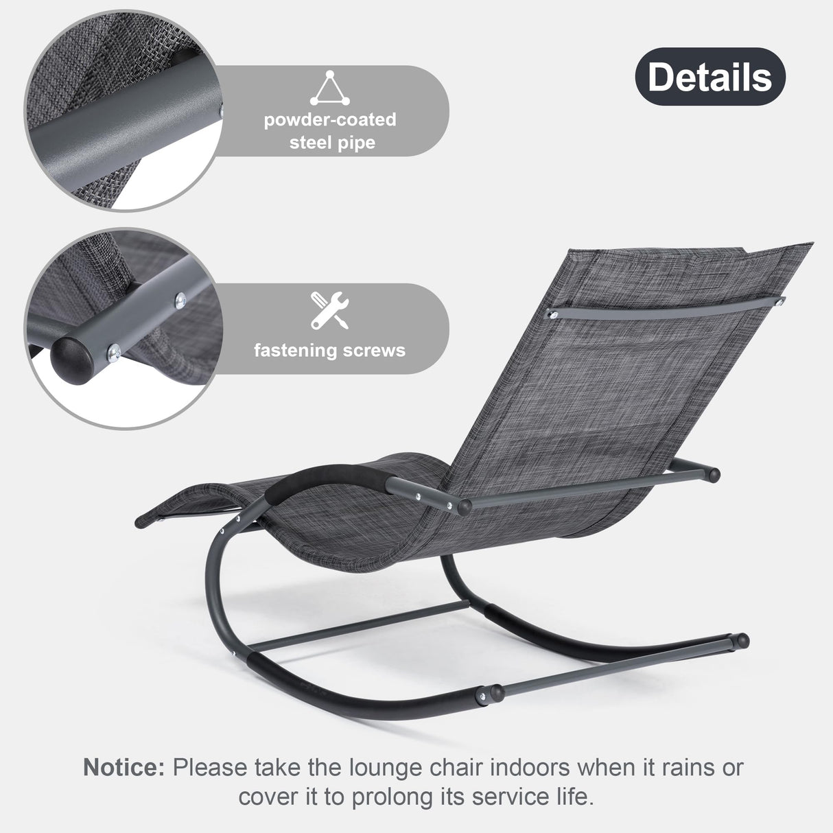 mansion home Outdoor Lounge Chair, Chaise Lounge for Patio & Lawn, Pool Lounge Chairs with Removable Pillow, Dark Grey mansion home