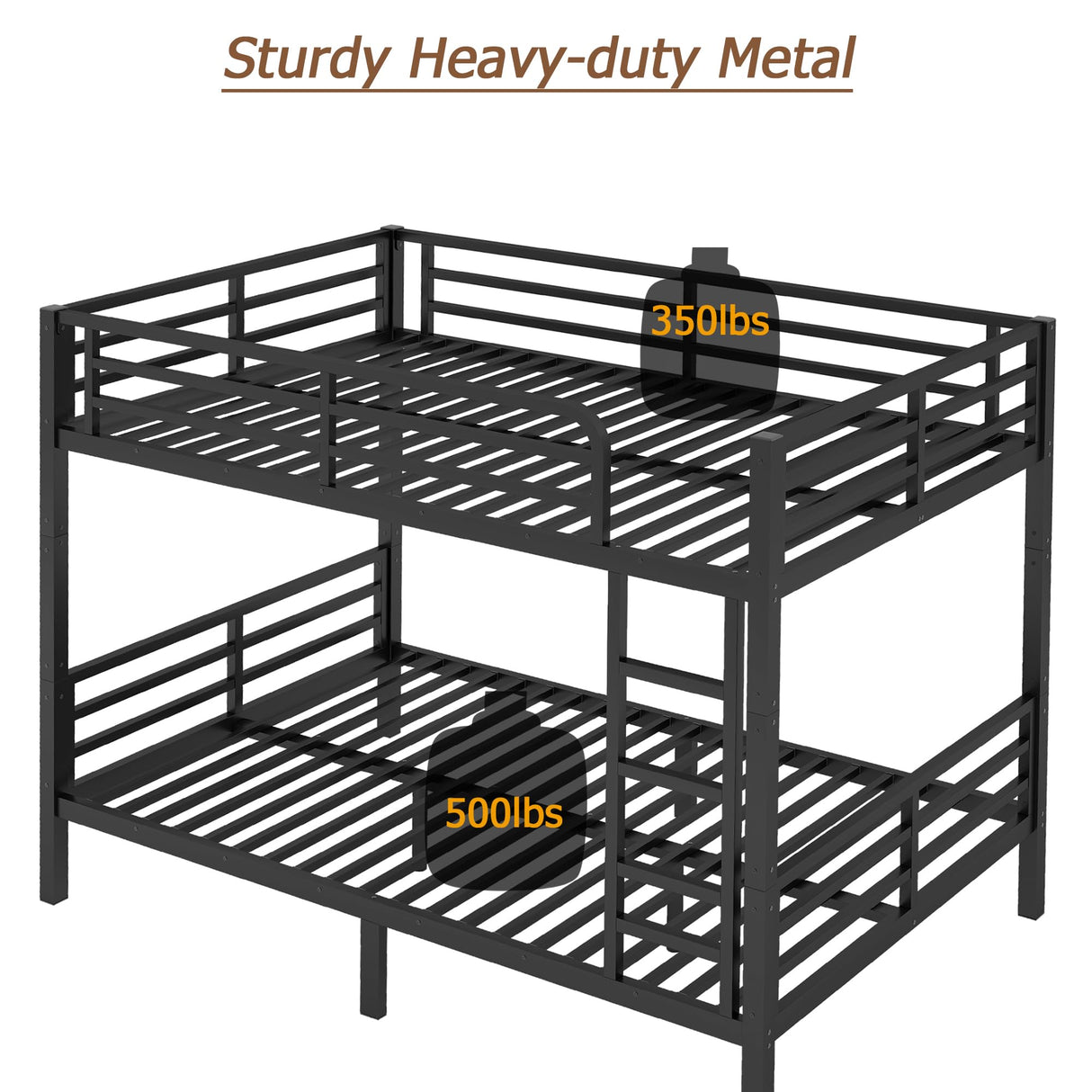 Bellemave Full XL Over Full XL Bunk Bed for Teens and Adults, Metal Bunk Bed Frame with Ladder and Guardrail No Box Spring Required Noise-Free Steel Slats Convertible bunk Bed for Adults Black Bellemave