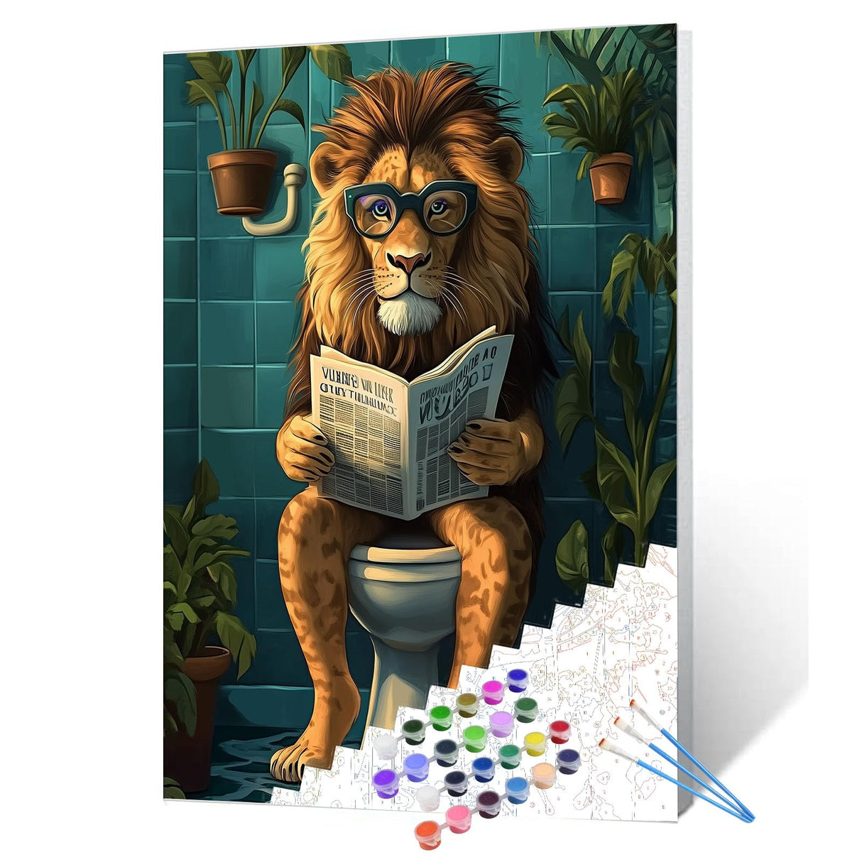 Funny Bathroom Paint by Numbers for Adults Lion in Toilet DIY Oil Painting Gift Kits Tropical Jungle Lion Paint by Number Kits Canvas Farmhouse Arts Craft Modern Home Decor16x20In no Frame Tucocoo