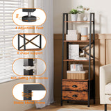Furologee 4-Tier Ladder Shelf,Small Bookshelf with 2 Drawers,Vertical Bookcase Storage Rack Organizer,Rustic Bookshelves for Living Room,Bedroom,Bathroom,Home Office,Kitchen,Rustic Brown Furologee