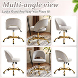 VINGLI Modern Velvet Small Office Chair,Cute Desk Chair with Wheels,Gold Base/Studs, Comfy Armless Swivel Vanity Task Chair for Women/Girl/Kids, Nail Tech Chair for Bedroom,Small Space,Grey VINGLI