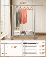 100% Stainless Steel Clothing Rack Load 760LBS, Ultra-Stable Heavy Duty Clothes Rack W/ Reinforced Rubber Ring, Extendable Adjustable Rolling Garment Racks W/ Sturdy Wheel for Portable Hanging Clothes FYBEE