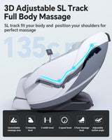 Stylish Massage Chair Full Body Zero Gravity Massage Chair Rocking Sleep Mode 3D SL Yoga Stretch Massage with Heat 12+ Modes Upgraded Calf +11cm Wireless Phone Charge Screen Touch Large Size White UIIU