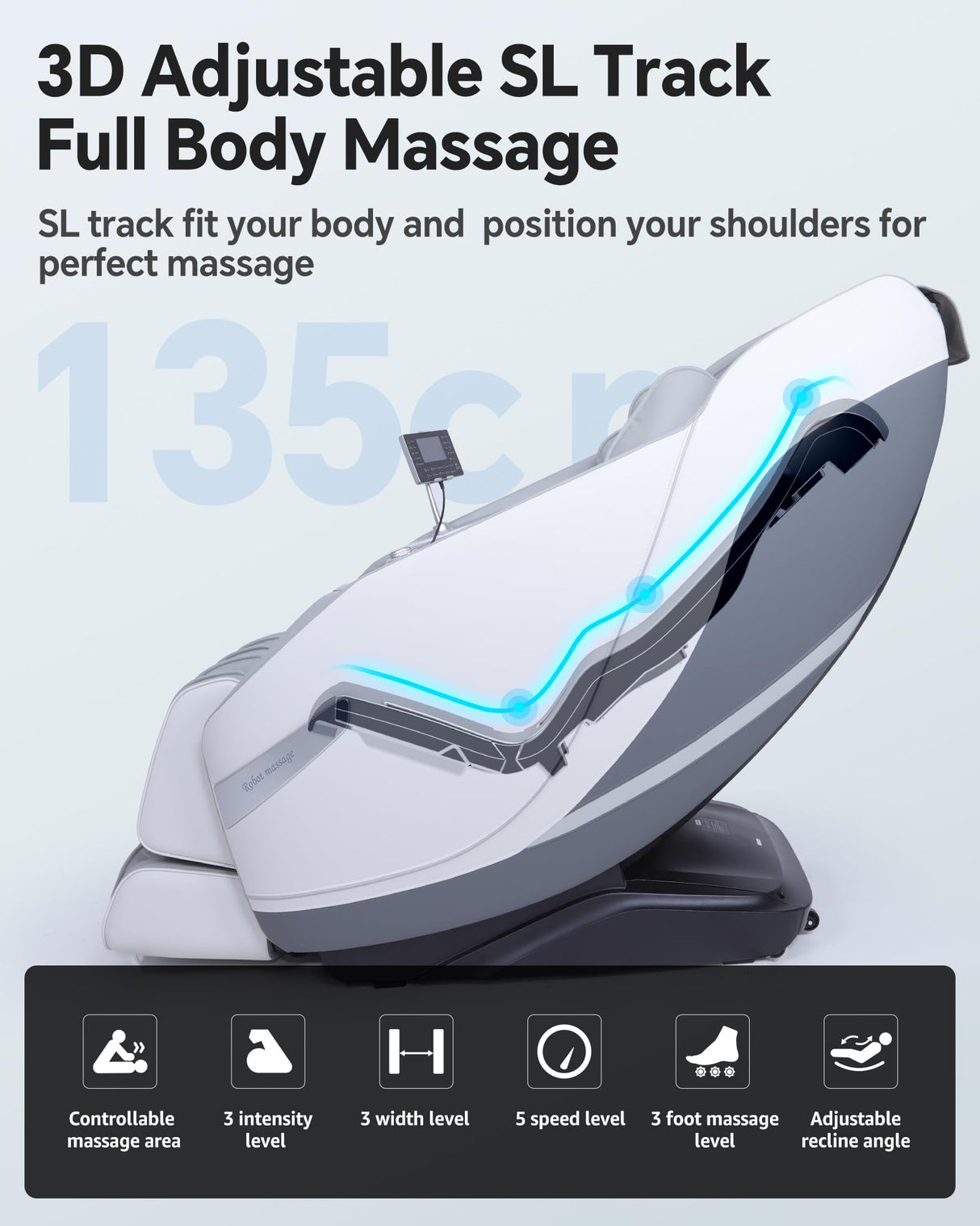 Stylish Massage Chair Full Body Zero Gravity Massage Chair Rocking Sleep Mode SL 3D Yoga Stretch Massage with Heat Wireless Phone Charge Upgraded Calf +11cm 12+ Modes Screen Touch Large Size White G CareTech