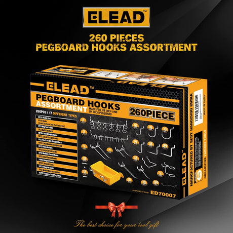 ELEAD 260 Piece Pegboard Hooks 1/8 and 1/4 inch peg Board Organizer Accessories with Pegboard Bins for Organizing Various Tools in The Garage Kitchen Bathroom Craft Room ELEAD