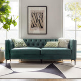 HULALA HOME 84" W Faux Leather Sofa Couch with Metal Legs, Button-Tufted 3-Seater Sofa, Mid Century Modern Contemporary Upholstered Couch for Living Room, Entertainment Area, Apartment,Green HULALA HOME