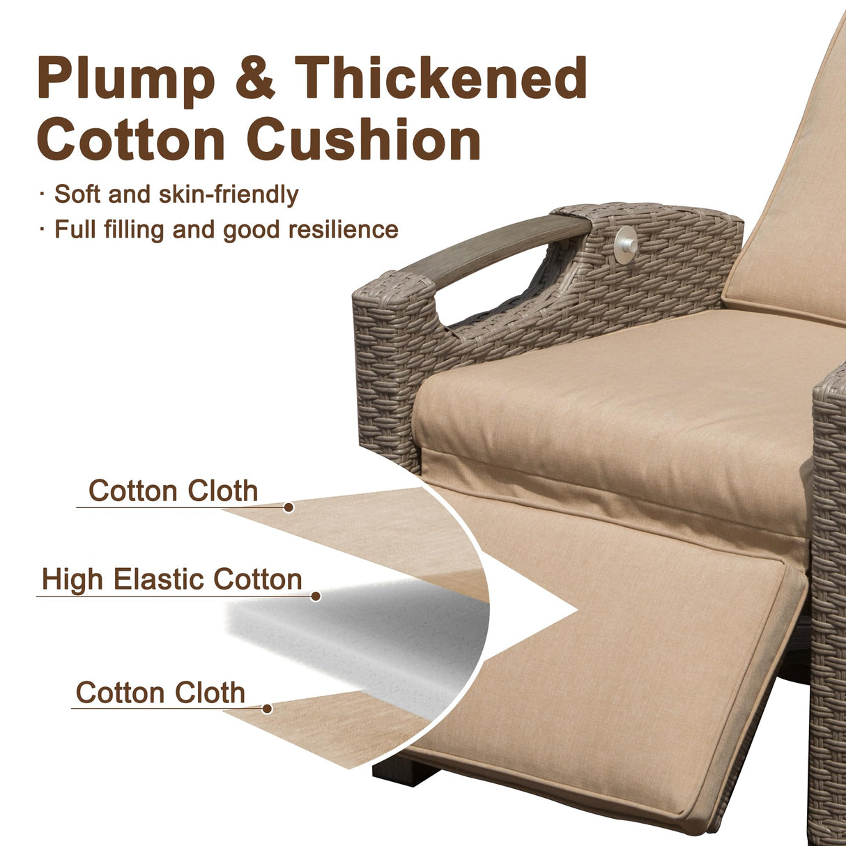 Domi Outdoor Recliner Chair, Patio Recliner with Hand-Woven Wicker, Flip Table Push Back, Adjustable Angle, Thickness Cushions, Reclining Lounge Chair for Indoor & Outdoor Use, Beige domi outdoor living