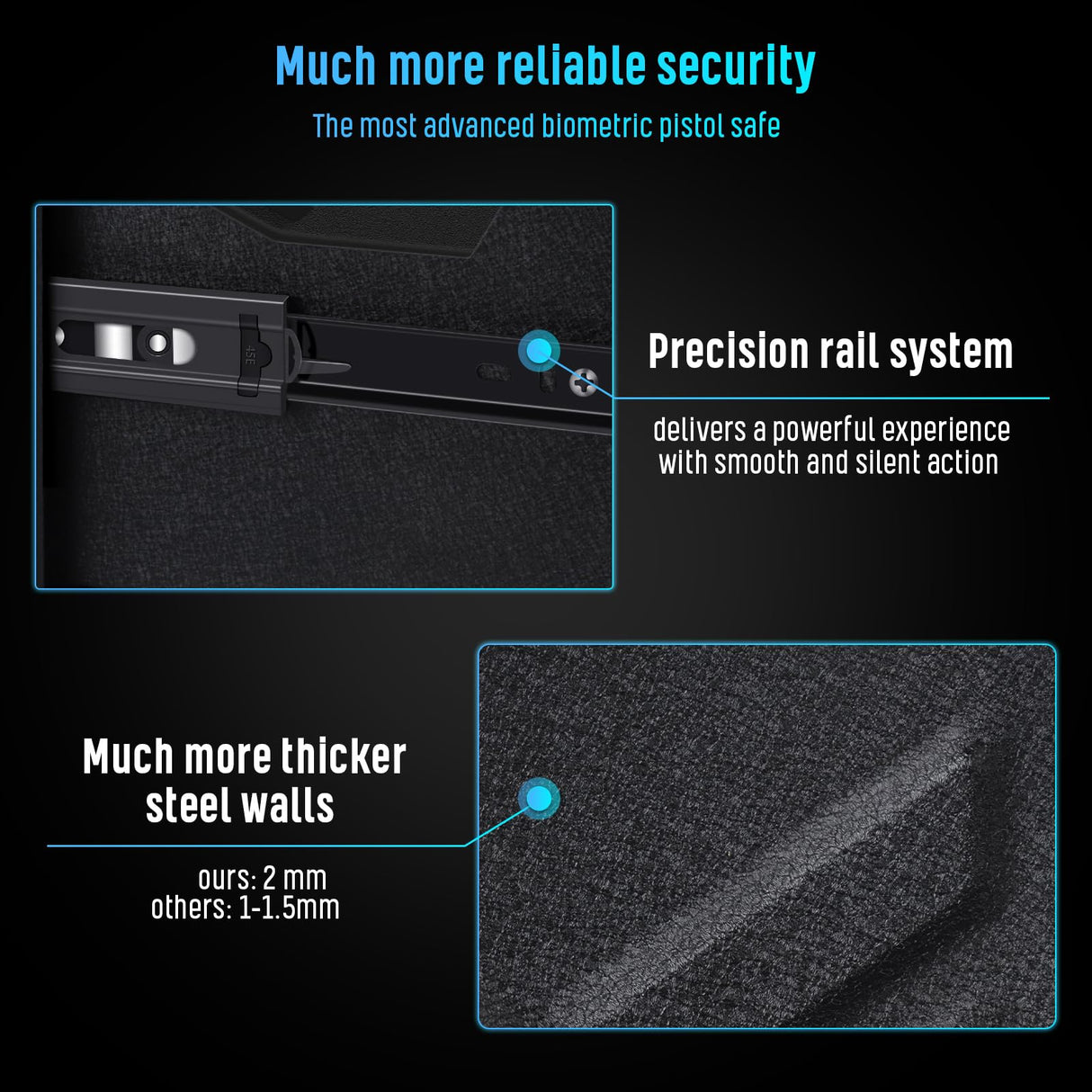 1DOT2 Gun Safe, Biometric Pistol Safe Nightstand, Quick Access Sliding Door Handgun Safes and Gun Lock Box for Home, Car, Truck, Bedside 3-Ways unlock Safe Fingerprint, Digital Key，Interior Lights 1DOT2